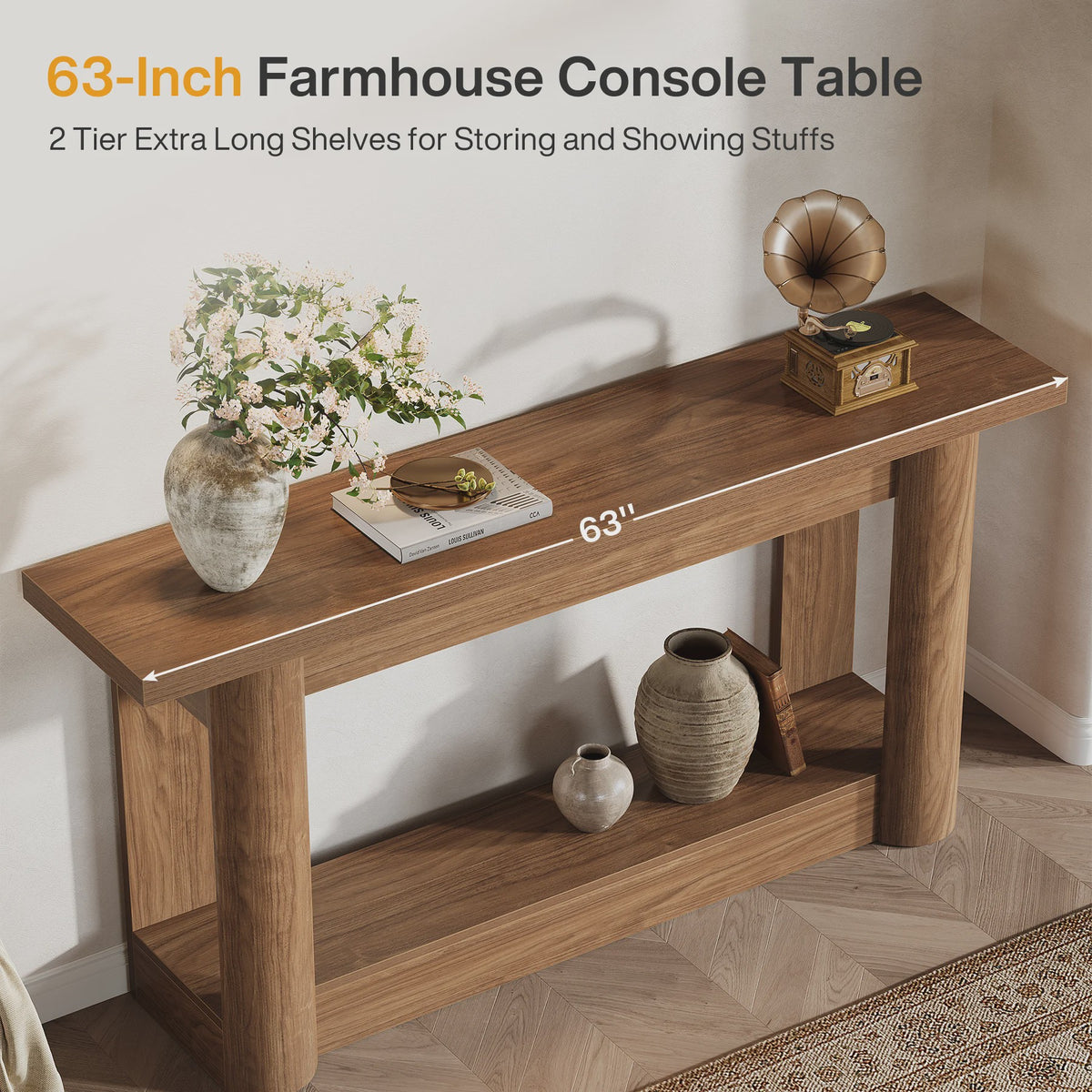Tribesigns 160cm Farmhouse Console Tafel - Smal, Lang Dressoir voor Achter de Bank met 2 Lagen Opslag