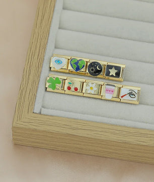 Hapiship Gouden Bedelarmband RVS - Bloemen, Hart, Aarde, Kers & Koffie Bedels