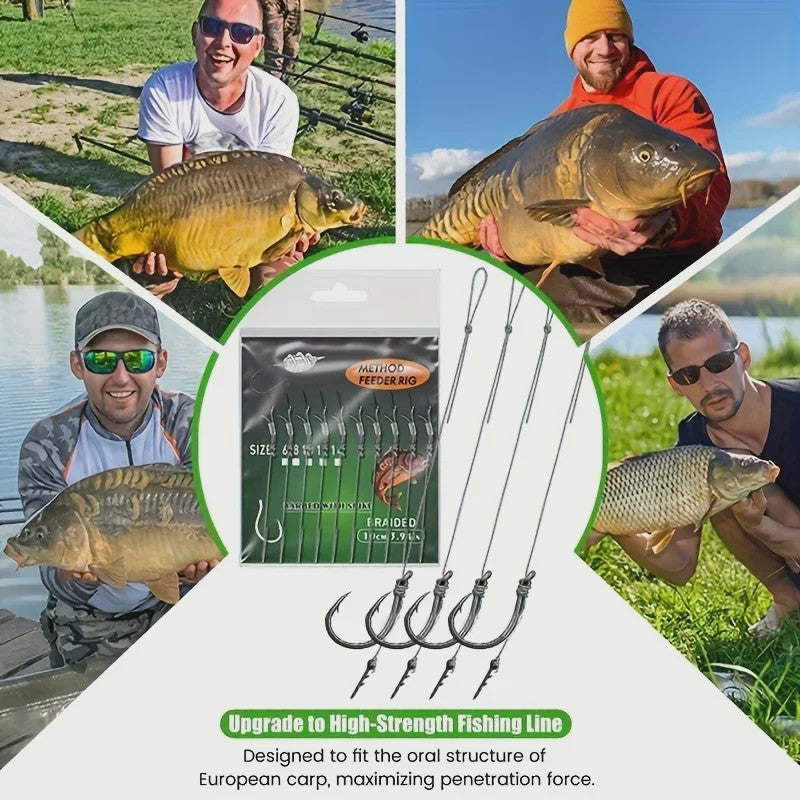 Method Feeder Rigs Set: 10/20 Stuks Haken met Gevlochten Lijn voor Feeder Vissen
