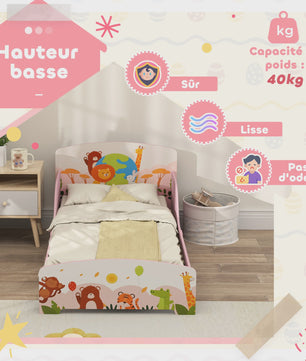 AIYAPLAY Kinder Vloerbed met Dierenprint - 140x70 cm - Inclusief Beschermpanelen & Lattenbodem