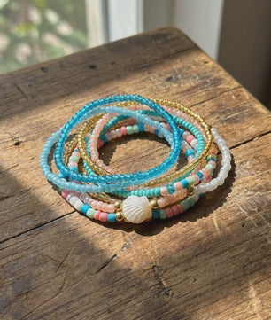 17-delige Boho Kralen Armband Set met Schelpjes - Pastel Kleuren voor Zomer & Strand