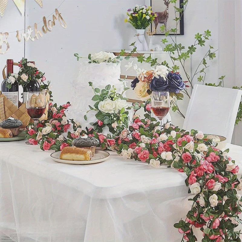 250cm Kunst Rozen Slir met Bladeren - Decoratieve Slir voor Bruiloft, Huis & Tuin
