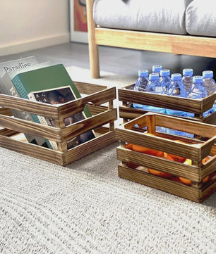 Set van 3 Rustieke Houten Opbergkratten - Nestbaar, Met Handvat