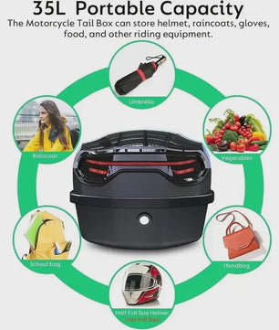 35L Motor Topkoffer - Robuuste ABS Motorbagage met Sluiting & Helmopslag