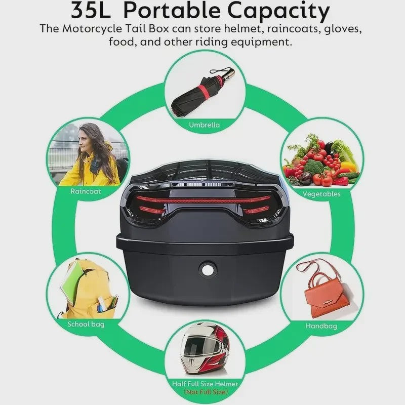 35L Motor Topkoffer - Robuuste ABS Motorbagage met Sluiting & Helmopslag