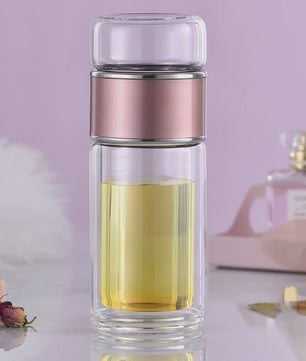 Dubbelwandige Glazen Theefles met Infuser - Hittebestendig & Lekvrij