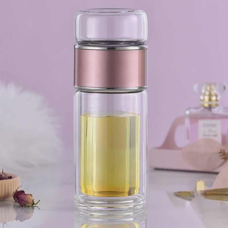 Dubbelwandige Glazen Theefles met Infuser - Hittebestendig & Lekvrij