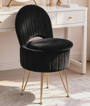 Luxe Fauteuil met Opbergruimte en Pluche Bekleding - Kaptafel Stoel