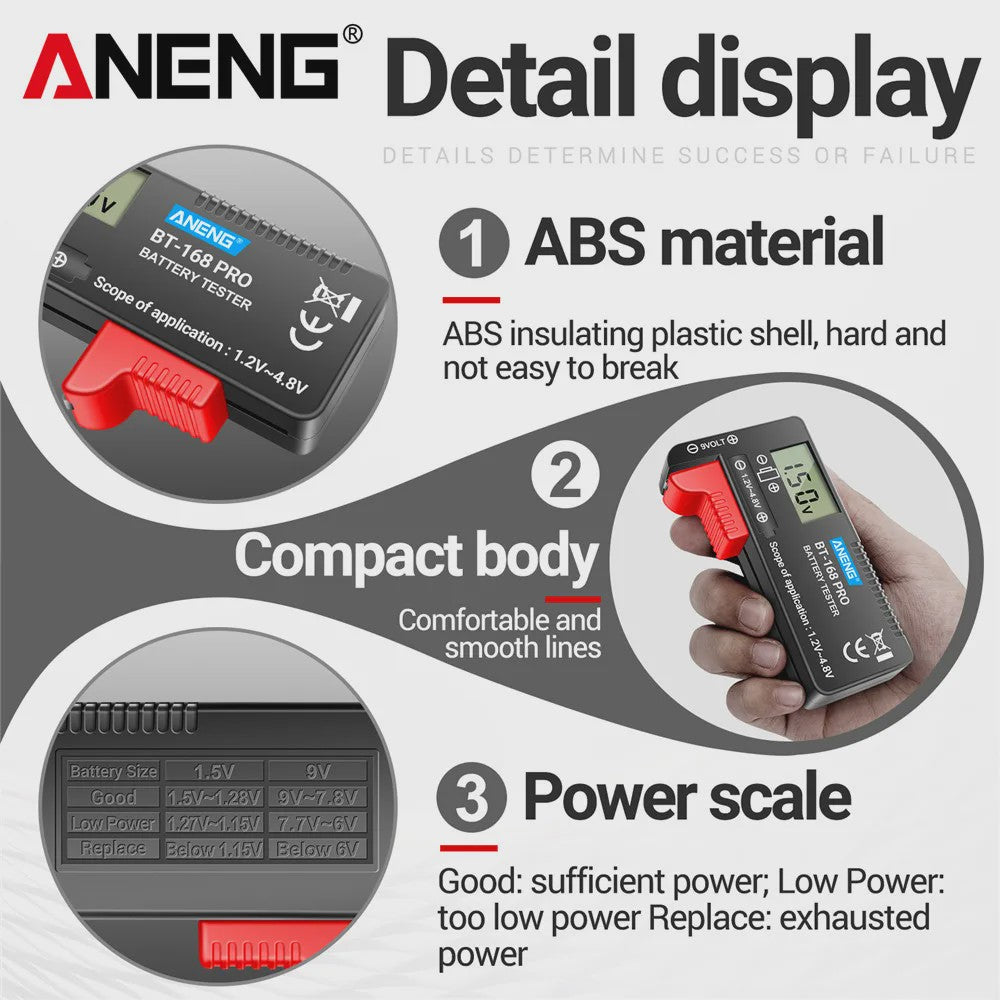 ANENG BT-168 PRO Digitale Batterij Tester - Universeel & Compact