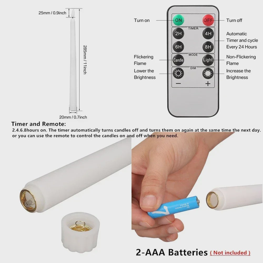 Set van 10 LED Kaarsen met Afstandsbediening - 28cm Vlamloze Kaarsen met Timer