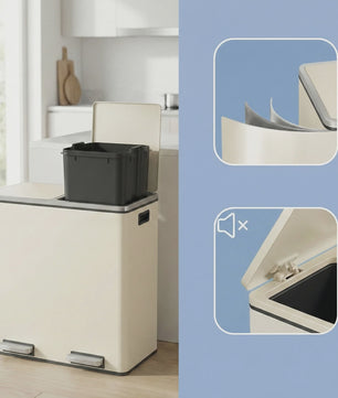 Songmics Dubbele Pedaalemmer 2x30L - Metalen Afvalbak met 2 Compartimenten