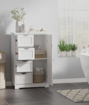 Witte Badkamerkast 56x30x83cm met 4 Lades, Plank en Anti-Tip Mechanisme