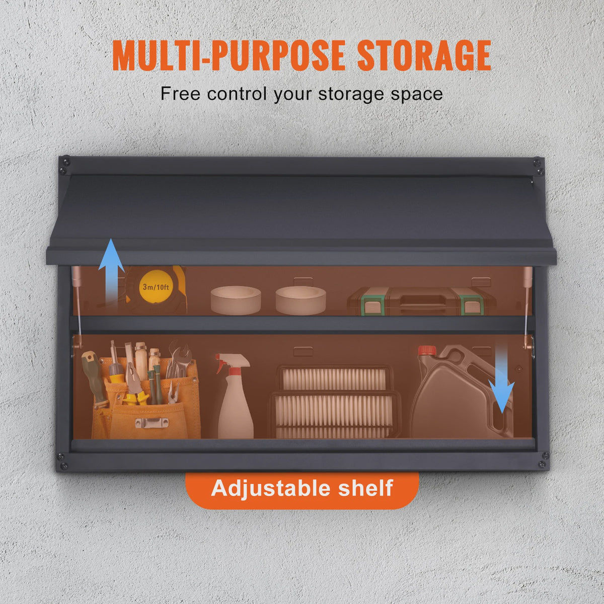 Wandmontage Metalen Opbergkast - 120 lbs per Plank - Verstelbare Plank - Garage & Kantoor