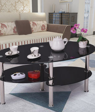 Ovale Glazen Koffietafel met 2 Niveaus - 90x50x45cm - Stijlvol en Modern