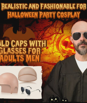 Set van 4 Kale Hoofd Pruikenkapjes & Accessoires voor Cosplay en Feest