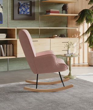 Roze Teddy Fluweel Schommelstoel met Armleuningen - Comfortabele Fauteuil voor Woonkamer & Slaapkamer