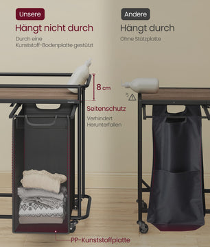 VASAGLE Wasmand met 3 Vakken en Wielen - 150L Sorteerder met Plank - Zwartbruin