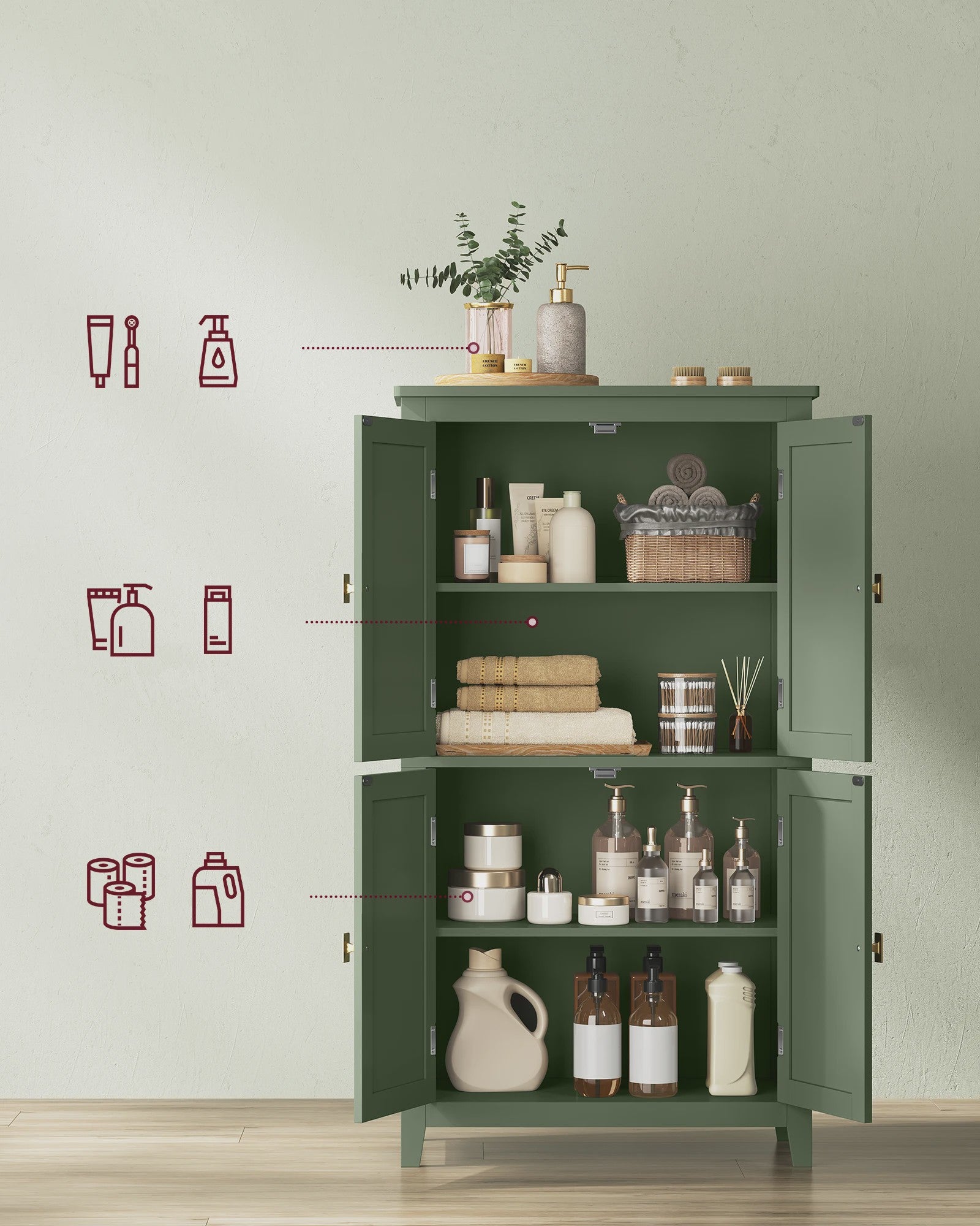 VASAGLE Hangkast met 4 Deuren - Stijlvolle Opbergkast voor Badkamer of Keuken - 30x60x110 cm