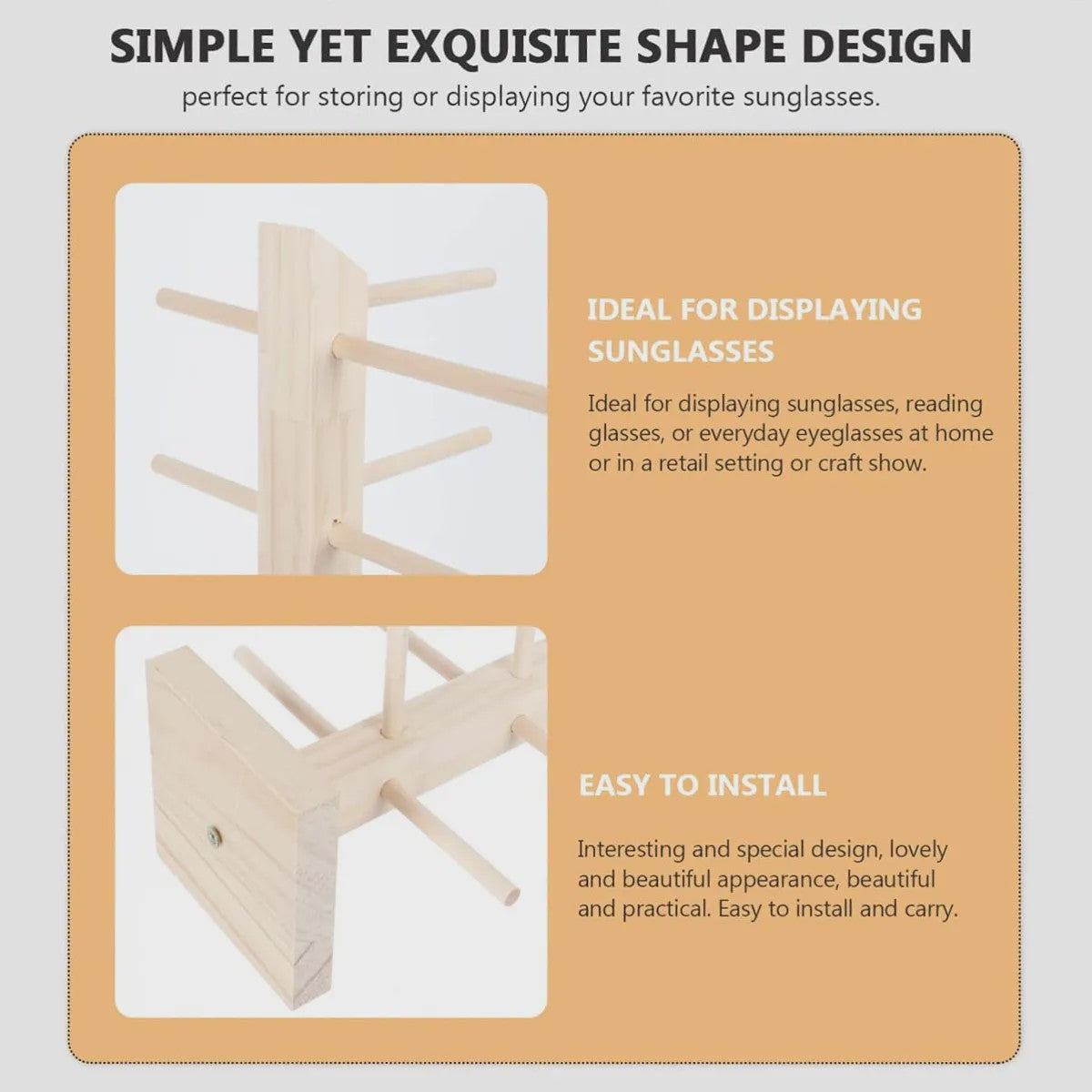 Houten Brillen Display Standaard - 5 Lagen Opbergrek voor Zonnebrillen en Optische Brillen