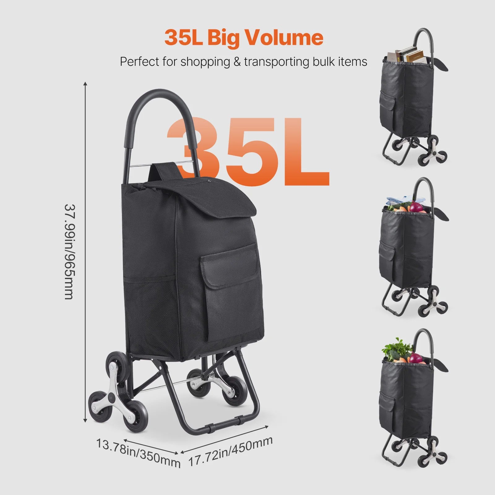 Opvouwbare Boodschappentrolley 36L met Trapliftfunctie - Draagkracht tot 50kg