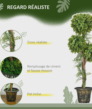 HOMCOM Kunstplant Boom met 3 Bolvormige Bladeren en Decoratieve Pot - 115 cm Hoog, Binnen & Buiten