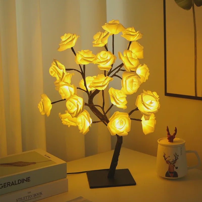 Sfeervolle Rozenboom Tafellamp met LED Verlichting - USB Aangedreven