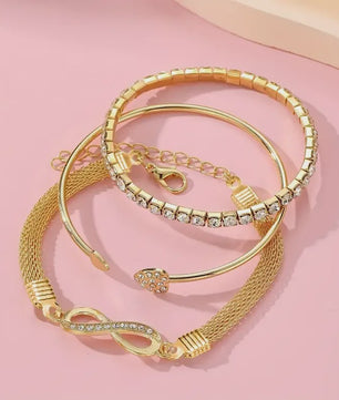 Set van 3 Vintage Kristallen Armbanden voor Dames - Hart, Oneindigheid & Geometrisch Design