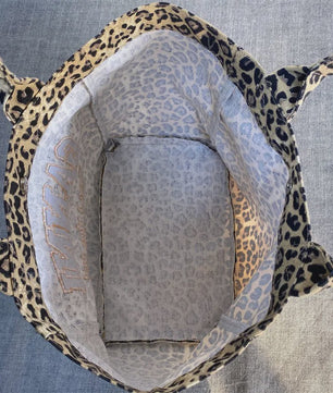Unisex Canvas Shopper met Luipaardprint en Borduring - Stijlvolle Tote Bag voor Dagelijks Gebruik