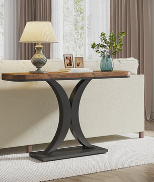 Tribesigns Industriële Console Tafel - 100cm Smalle Entree Tafel met Geometrische Basis en Rustiek Hout Design