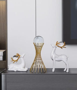 Luxe Gouden Herten & Kristallen Bol Decoratie Set voor Woonkamer Tafelblad