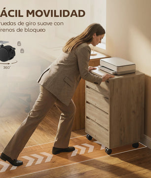 Mobiele Ladekast met 4 Lades - Bureau Ladekast op Wielen - 46x40x65 cm - Bruin