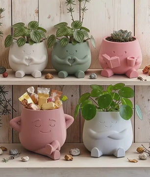 Unieke Bloempot met Gezicht - Schattige Resin Plantenbak voor Succulenten en Decoratie