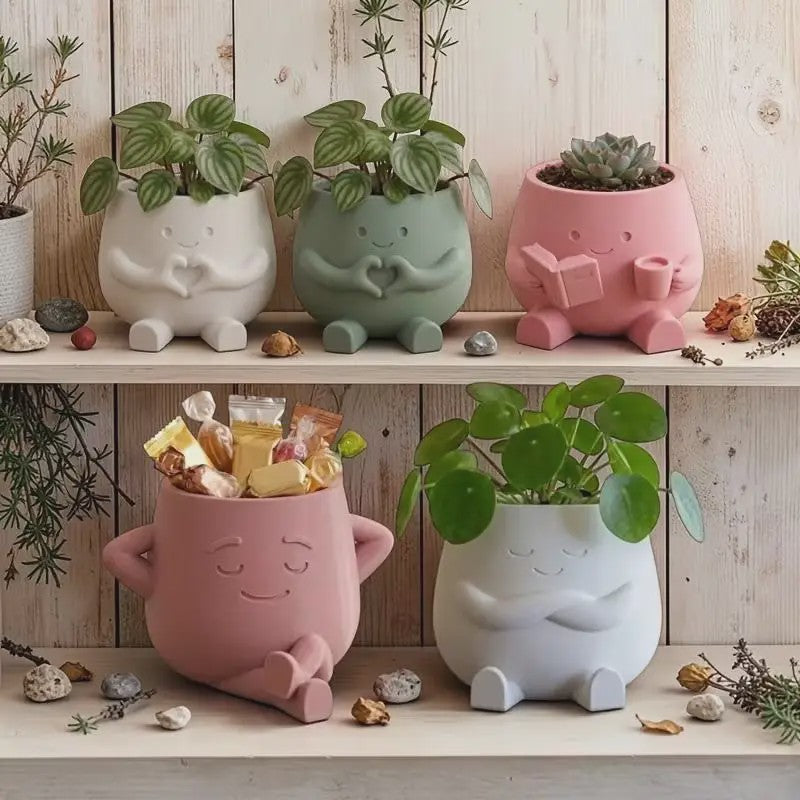 Unieke Bloempot met Gezicht - Schattige Resin Plantenbak voor Succulenten en Decoratie