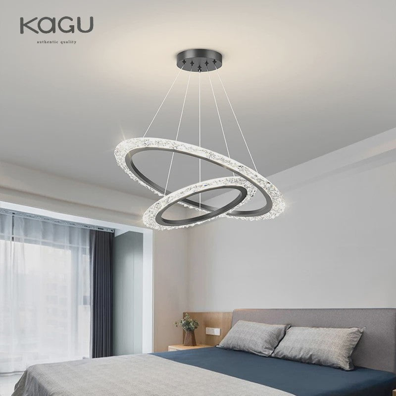 Luxe Gouden LED Ring Hanglamp met Kristaldecoratie - Modern Design Kroonluchter voor Woonkamer & Eetkamer