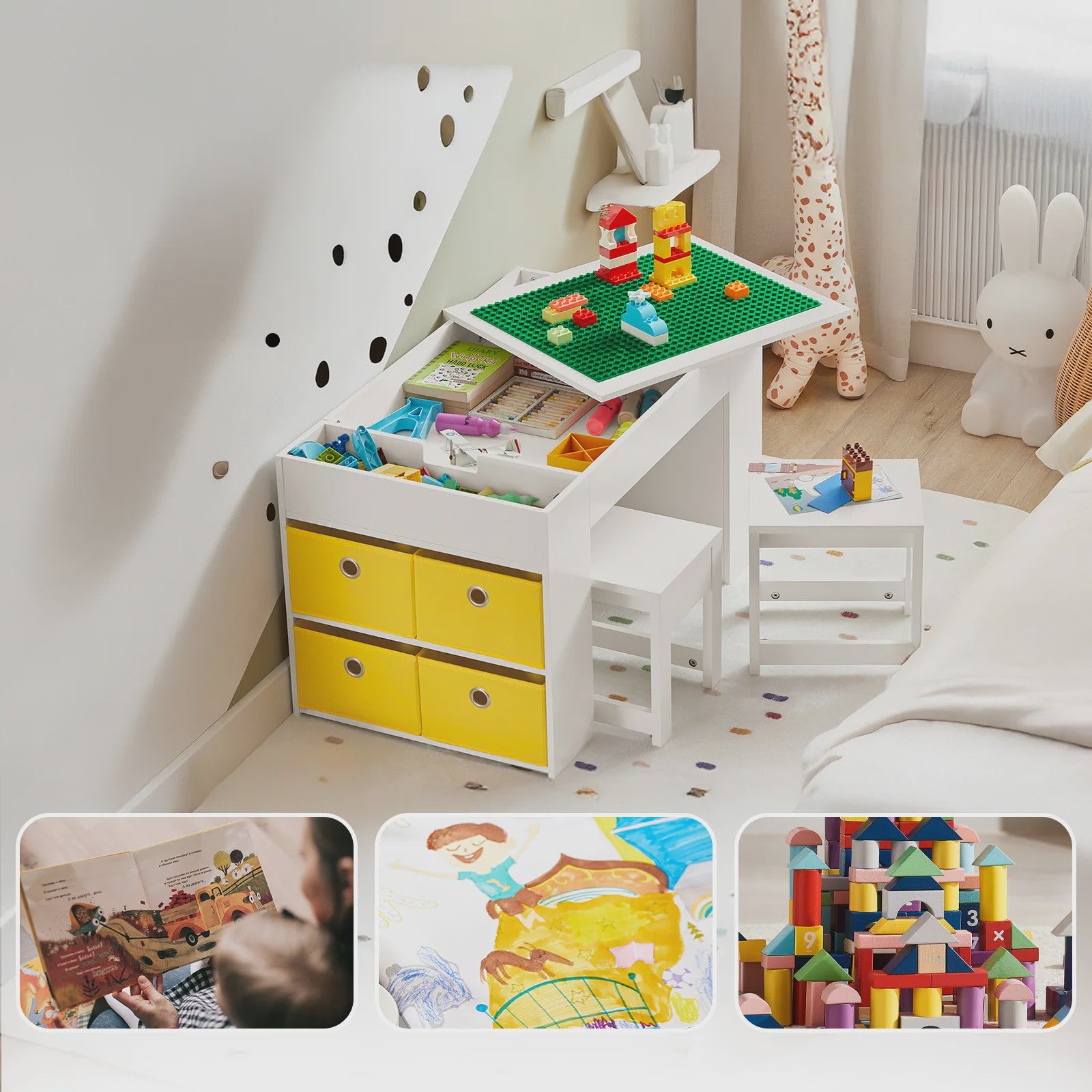 Kinder Speeltafel met 2 Stoelen en Opbergruimte - Wit