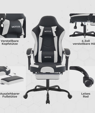 Ergonomische Gaming Stoel met Voetensteun & Lendekussen - Verstelbaar