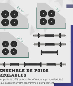 Verstelbare Dumbbell & Barbell Set (tot 25 KG) - 2-in-1 Fitness Gewichtenset met Antislip Handvatten