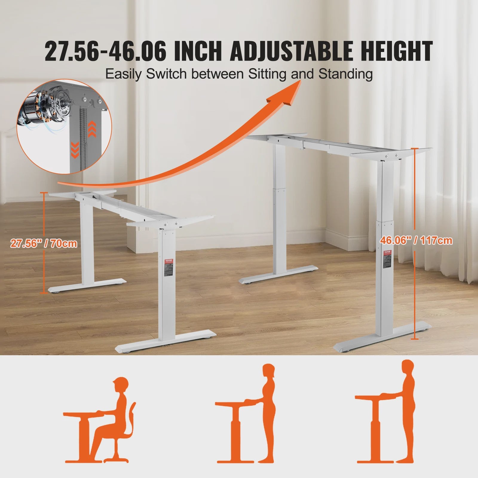 Elektrisch Sta-Bureau Frame: Verstelbaar Werkstation voor Thuis of Kantoor