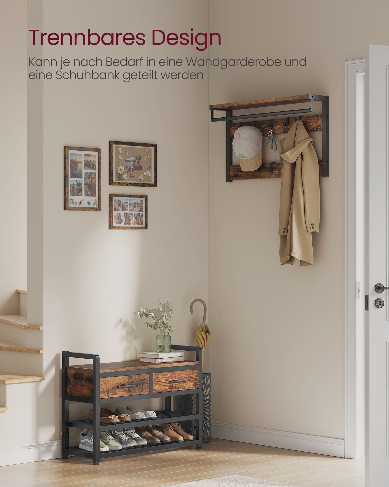 VASAGLE Kapstok met Schoenbank - Separable Design - Halmeubel