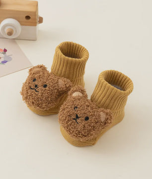 Schattige Babysokjes met Beer - Zacht Katoen, Anti-slip, Lente/Herfst