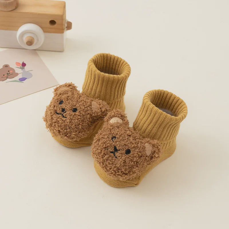 Schattige Babysokjes met Beer - Zacht Katoen, Anti-slip, Lente/Herfst