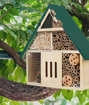 Houten Bijenhotel en Insectenhotel - Weerbestendig - Tuindecoratie voor Bijen, Lieveheersbeestjes en Vlinders