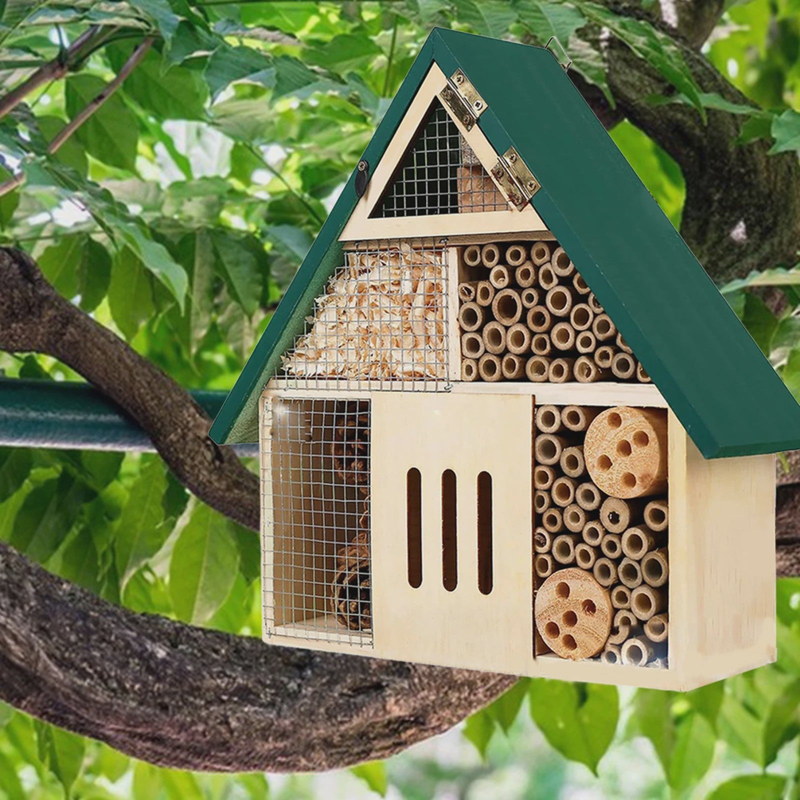 Houten Bijenhotel en Insectenhotel - Weerbestendig - Tuindecoratie voor Bijen, Lieveheersbeestjes en Vlinders