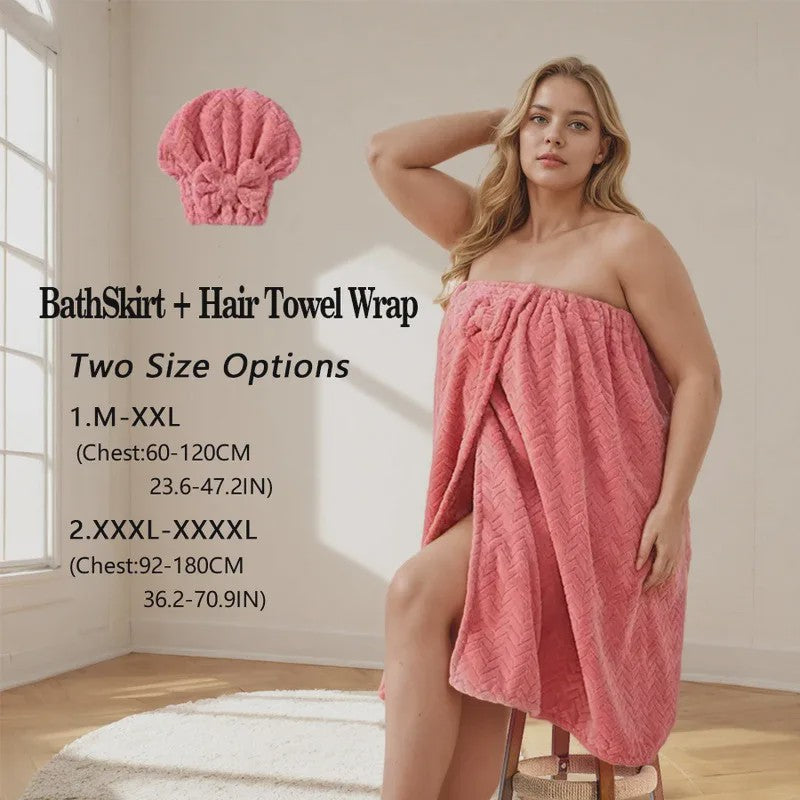 Draagbare Handdoek Set: Badjas Rok & Haarband - Zacht & Absorberend