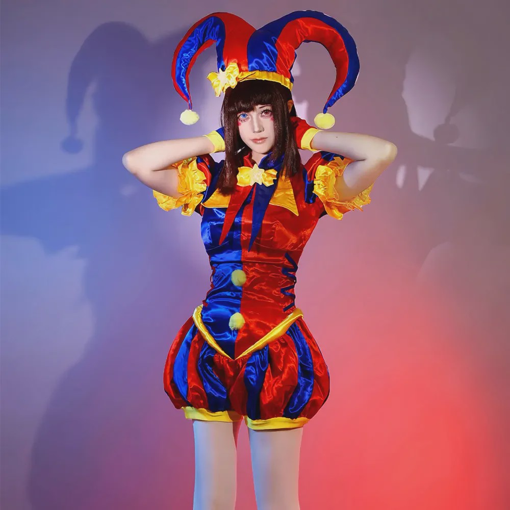 Pomni Cosplay Kostuum - The Amazing Digital Circus Clown Uniform