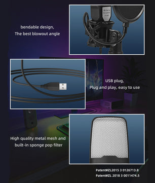 RGB Condensator Microfoon USB voor Gaming, Streaming & Podcast - Plug & Play