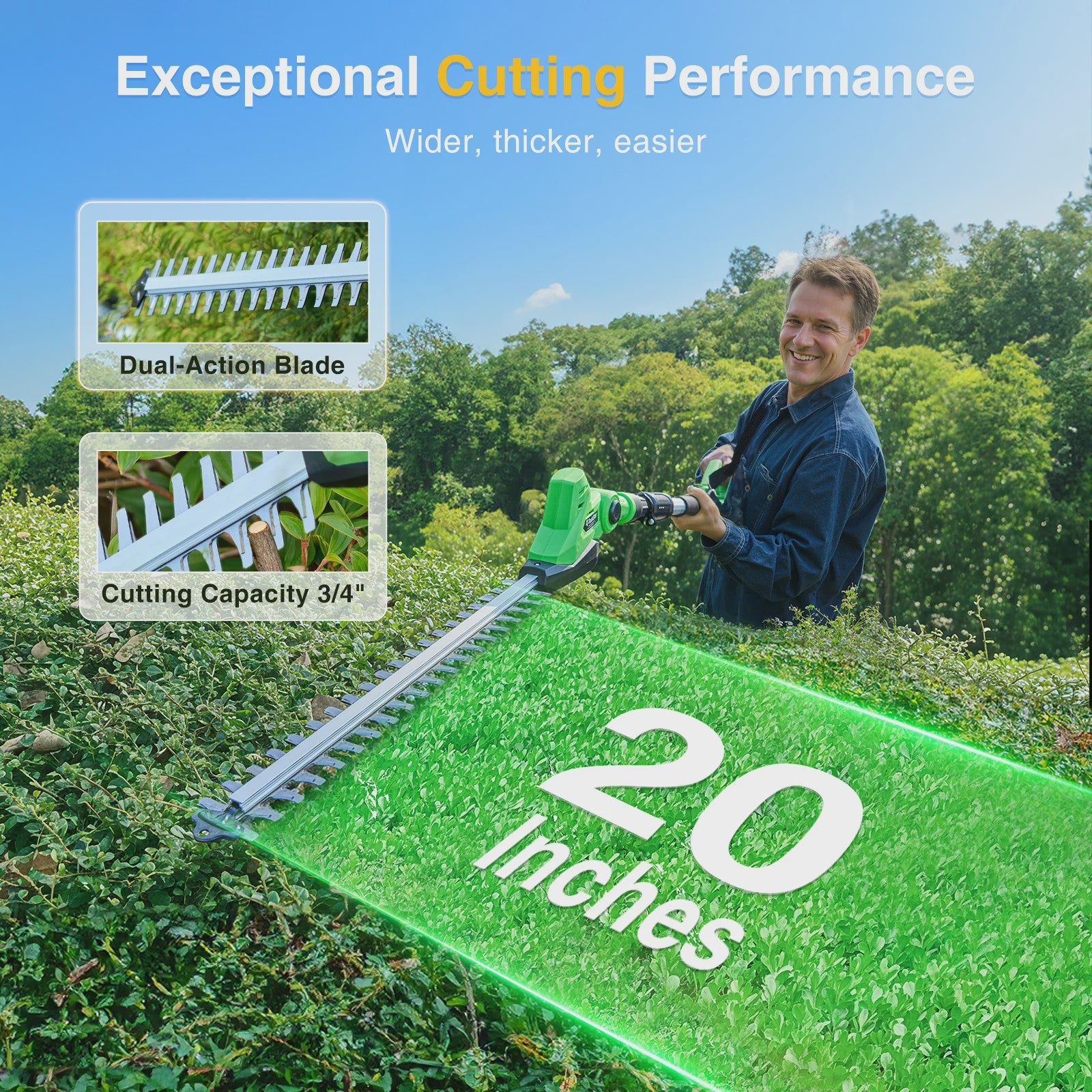 TaskStar Snoerloze Heggenschaar op Steel - 50cm Dubbelzijdig Mes, 2x 4000mAh Accu