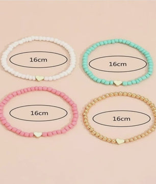 Set van 4 Bohemian Kralen Armbandjes met Hartje - Zomerse Beach Vibes