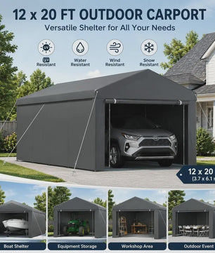 Robuuste Tent Carport 3.65 x 6.09 M - Jaarrond Bescherming met Afneembare Zijwanden