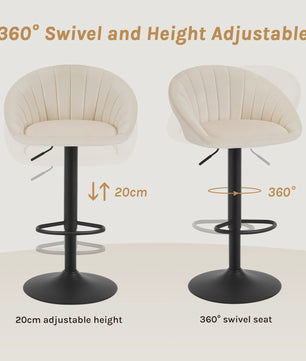 Verstelbare Barstoelen Set van 2 - Draaibaar, Ergonomisch, met Rugleuning - Fluweel/Kunstleer